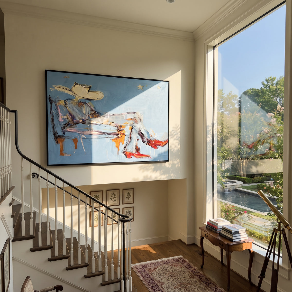 Pale Blue Siesta - resting cowboy painting shown in modern room setting 3