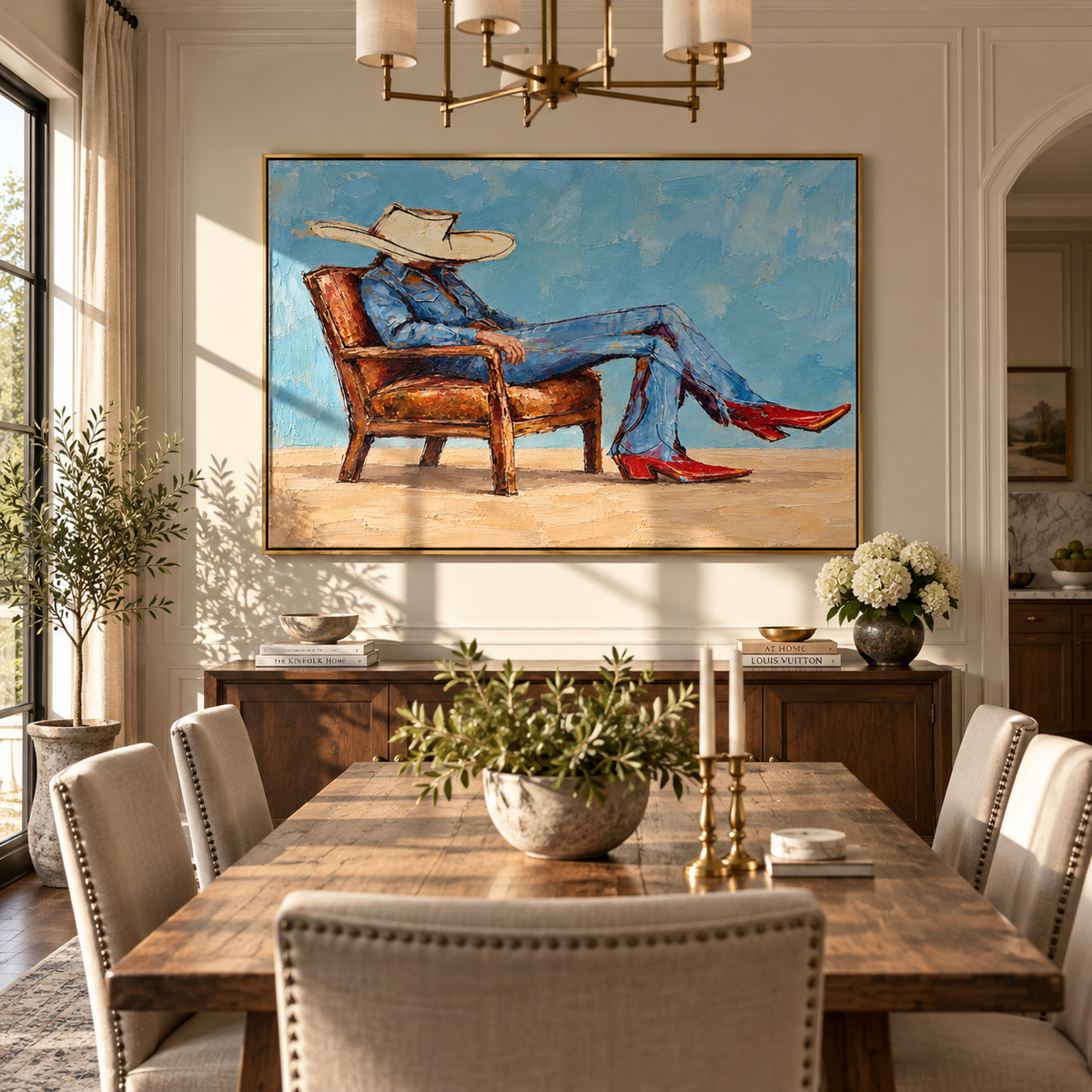 Open Sky Armchair - relaxed cowboy painting shown in modern room setting 3
