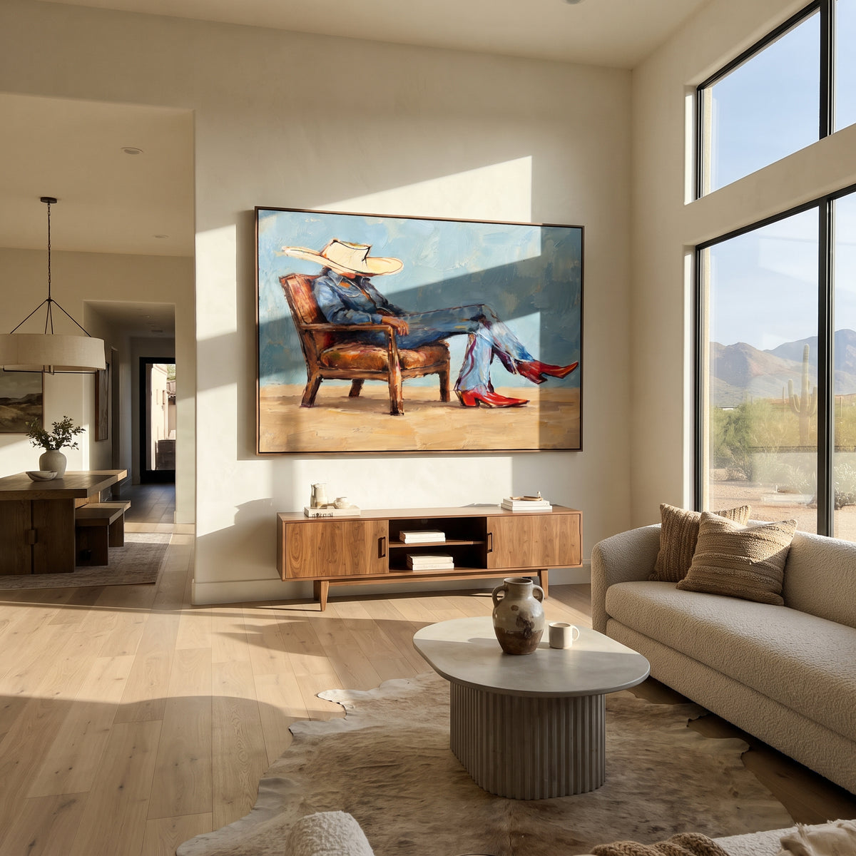 Open Sky Armchair - relaxed cowboy painting shown in modern room setting 5