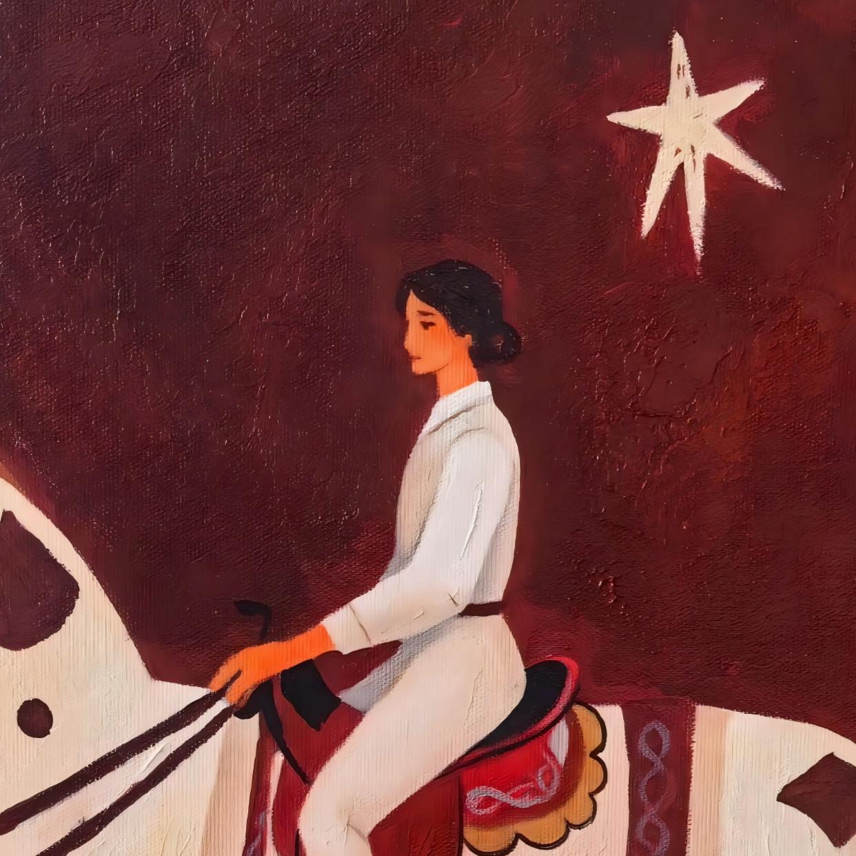 The Starry Canter – Magical Realism Horse & Rider Painting | Whimsical Rustic Entryway Art