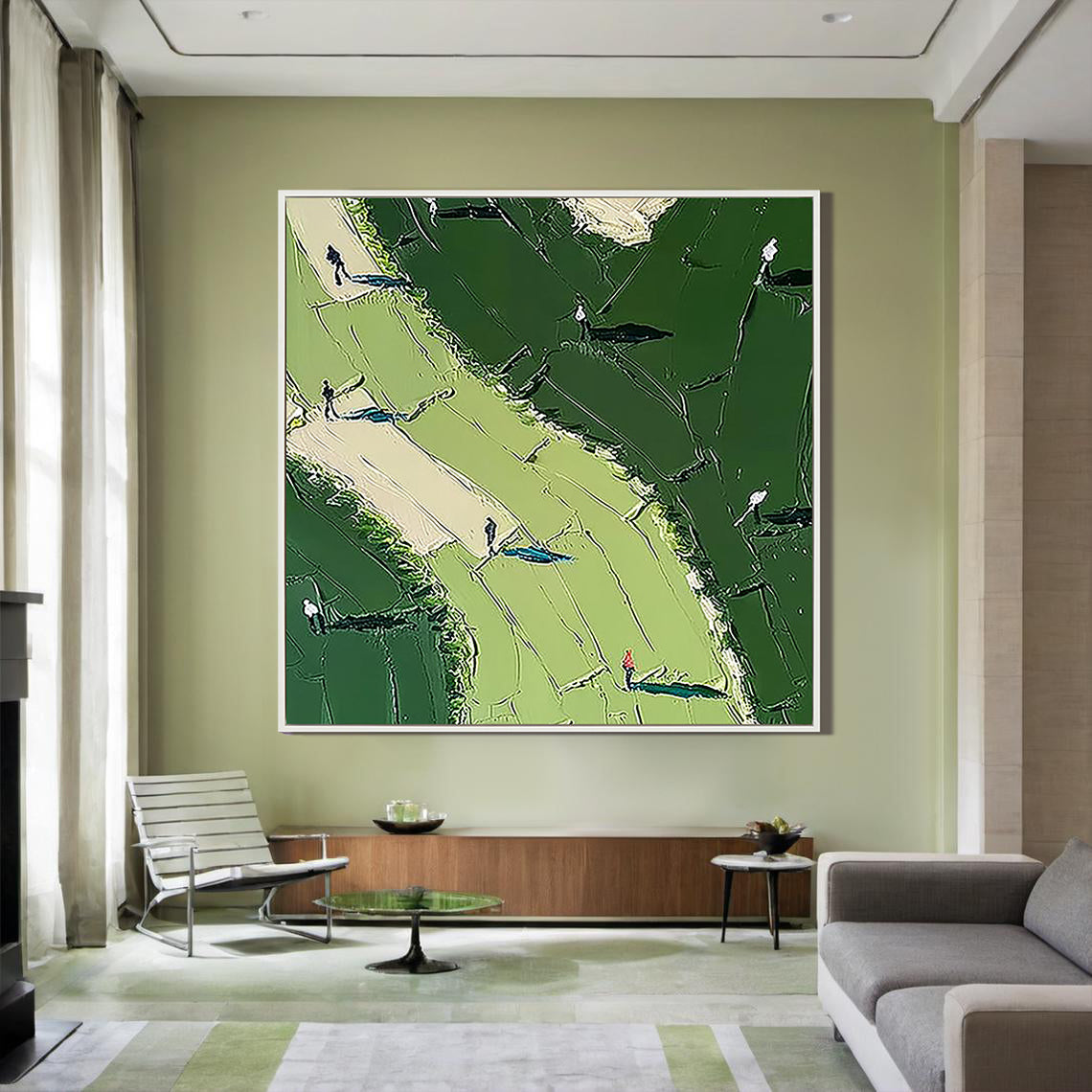 Deep Fairway – Hand-Painted Forest Green 3D Heavy Texture Golf Course Athletes Sport Painting | Contemporary Landscape Living Room & Dining Room Art