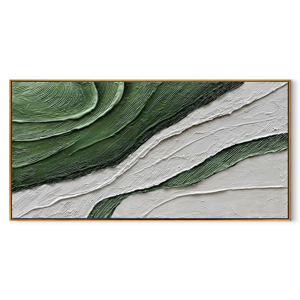 Verdant Echoes – Modern Wabi-Sabi Green Textured Painting | Minimalist Abstract Living Room Art