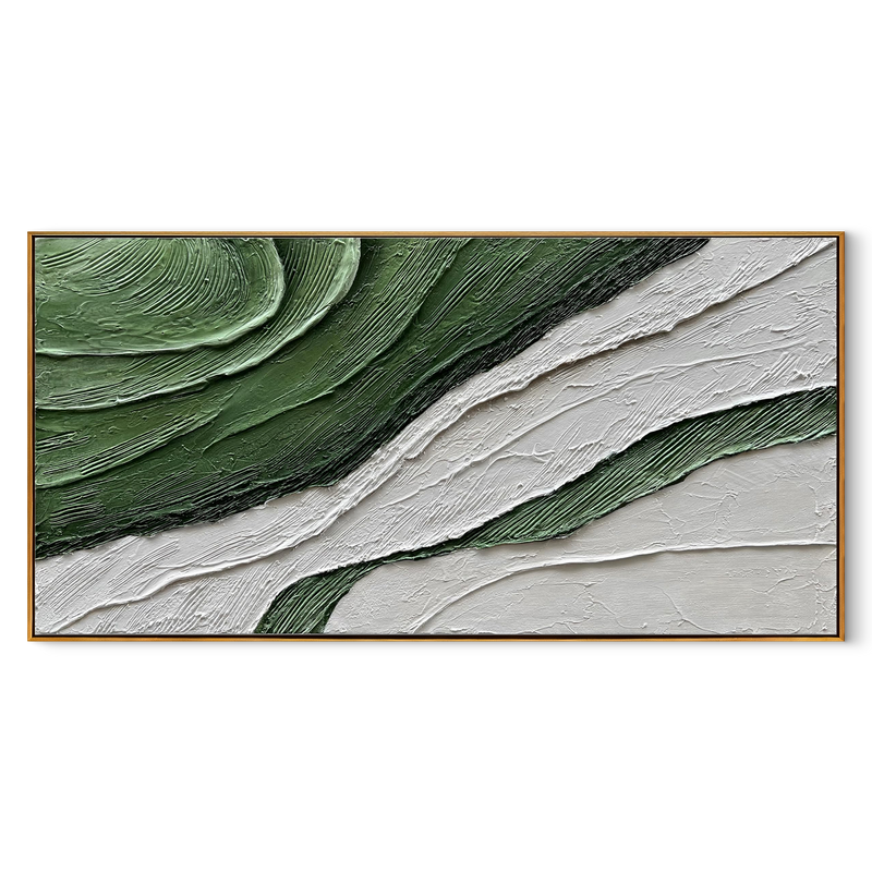 Verdant Echoes – Modern Wabi-Sabi Green Textured Painting | Minimalist Abstract Living Room Art