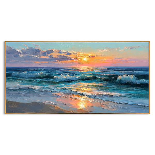Sunset Tide – Modern Coastal Sunset Texture Painting | Contemporary Landscape Living Room & Dining Room Art