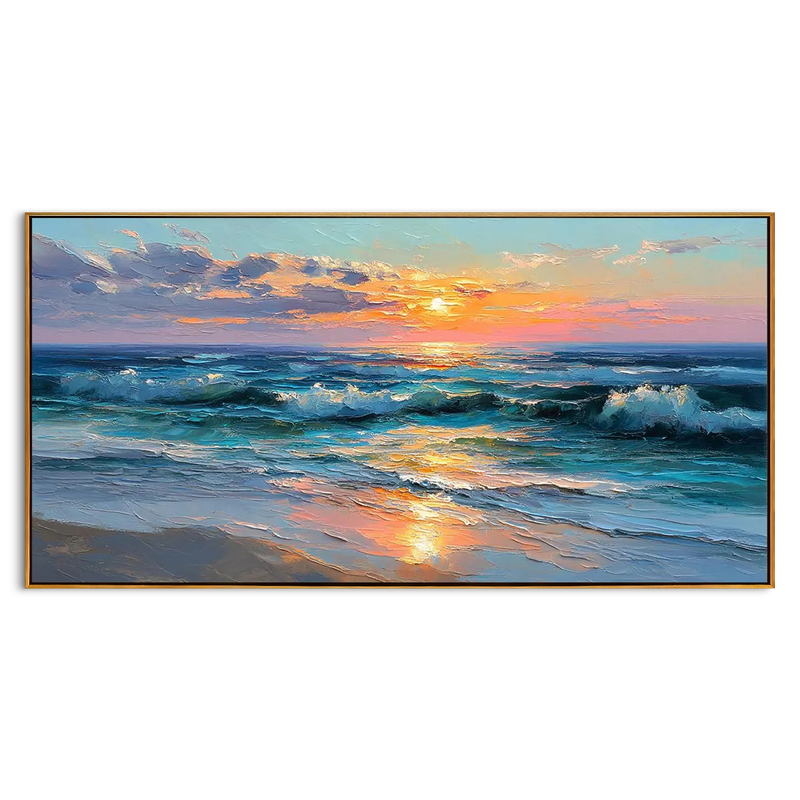 Sunset Tide – Modern Coastal Sunset Texture Painting | Contemporary Landscape Living Room & Dining Room Art