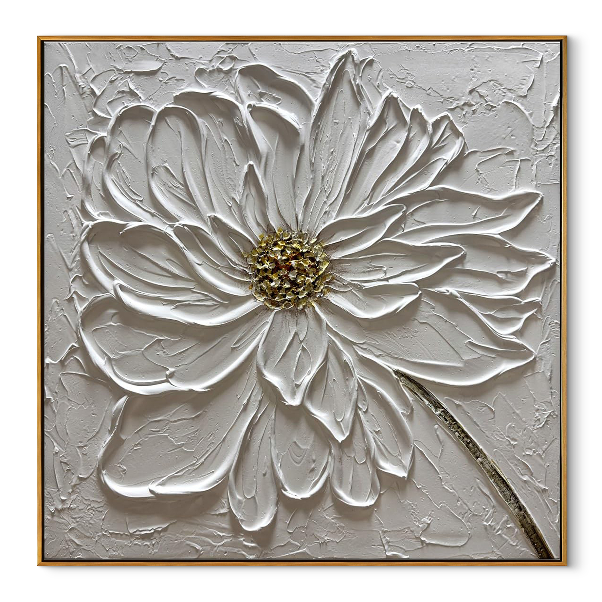 FLORAL ZENITH: Modern 3D Plaster Flower Wall Art, Heavy Impasto White Petal Relief