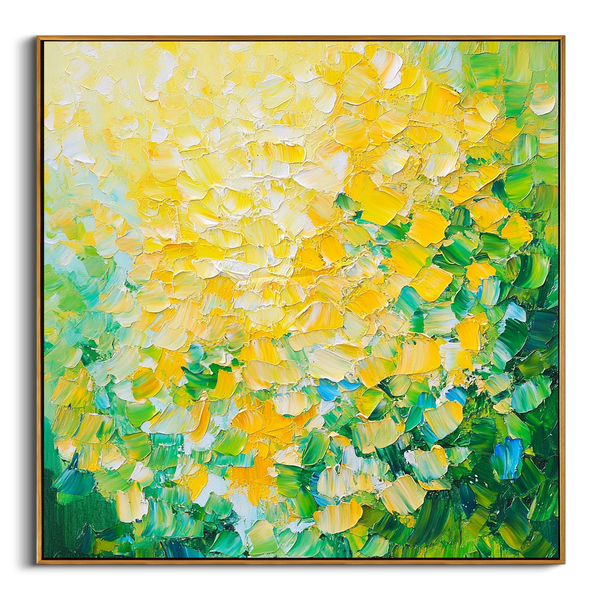 Mint Sunlight – Green & Yellow Palette Knife Relief Abstract Painting | Modern Abstract Living Room & Office Art