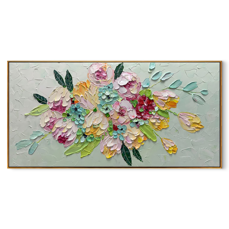 Vibrant Bloom – Colorful 3D Textured Flower Floral Painting | Vibrant Botanical Living Room & Dining Room Art