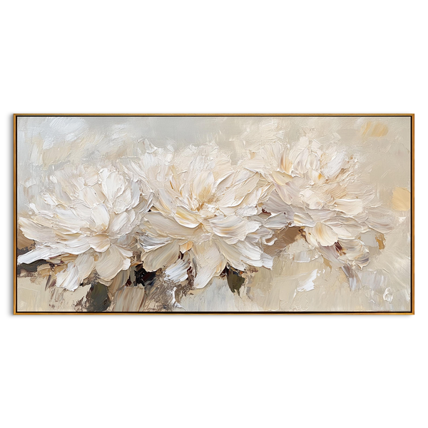 Vanilla Peony – Creamy Relief Palette Knife Floral Painting | Soft Organic Botanical Bedroom & Living Room Art