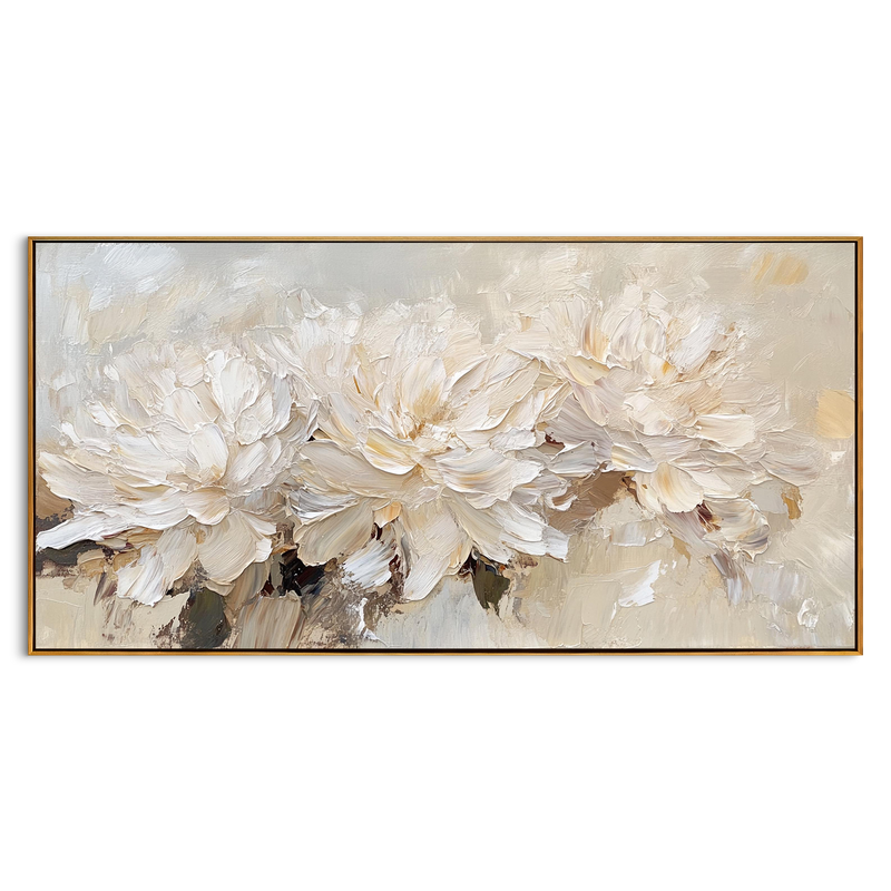 Vanilla Peony – Creamy Relief Palette Knife Floral Painting | Soft Organic Botanical Bedroom & Living Room Art