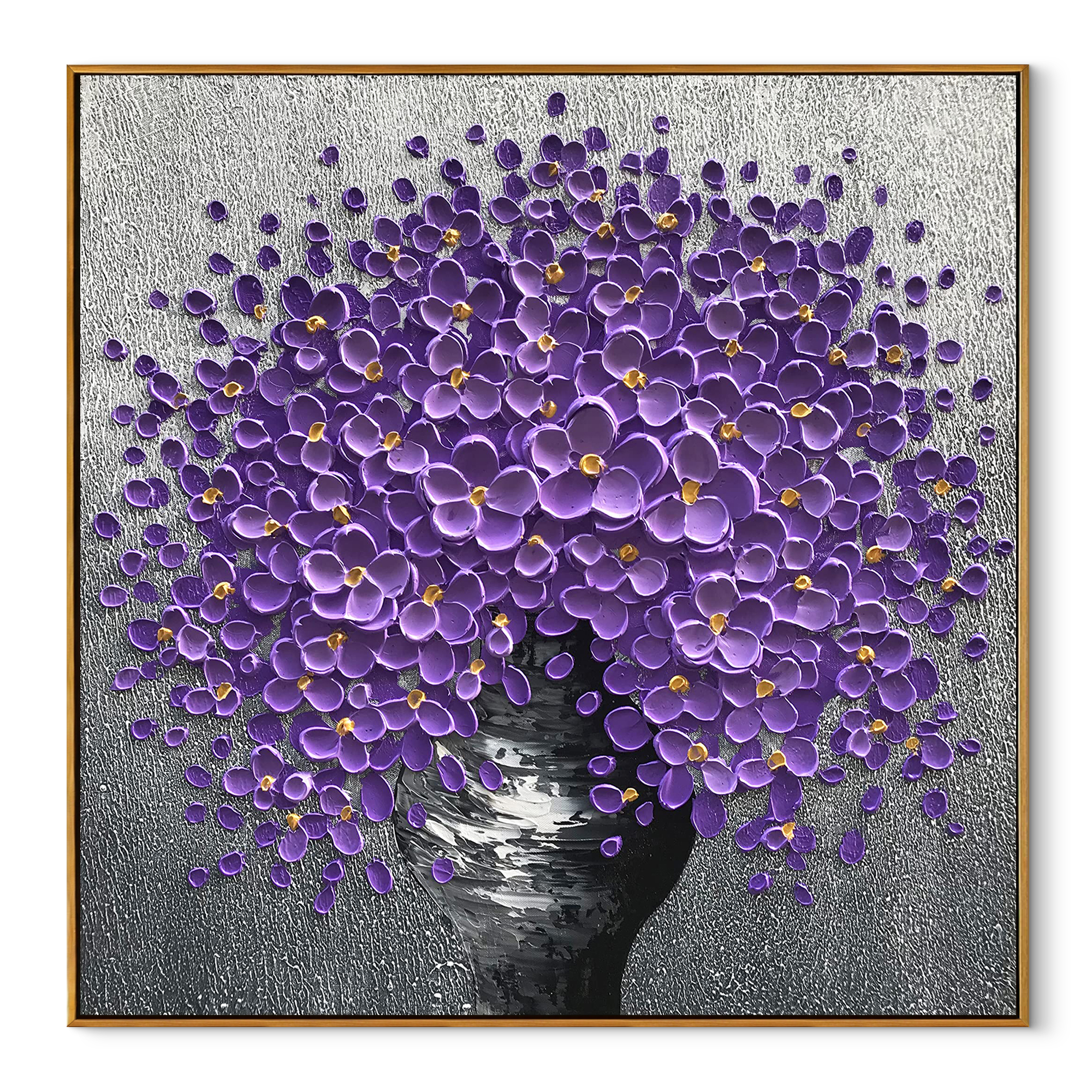 VIOLET SPHERE: 3D Heavy Texture Purple Flower Wall Art, Modern Floral Bouquet Relief