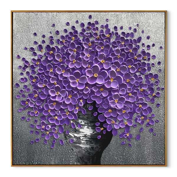 Violet Sphere – Modern Floral Bouquet Relief Floral Painting | Contemporary Botanical Bedroom & Living Room Art