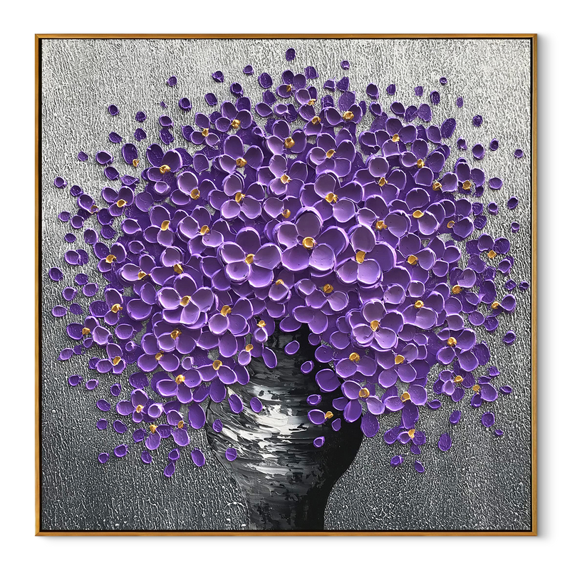 Violet Sphere – Modern Floral Bouquet Relief Floral Painting | Contemporary Botanical Bedroom & Living Room Art