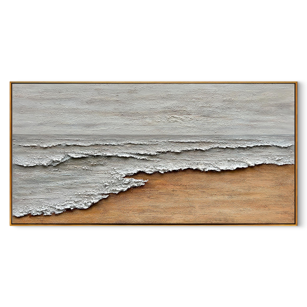 Coastal Echo – Wabi-Sabi Sand and Wave Relief Abstract Painting | Contemporary Landscape Living Room & Dining Room Art