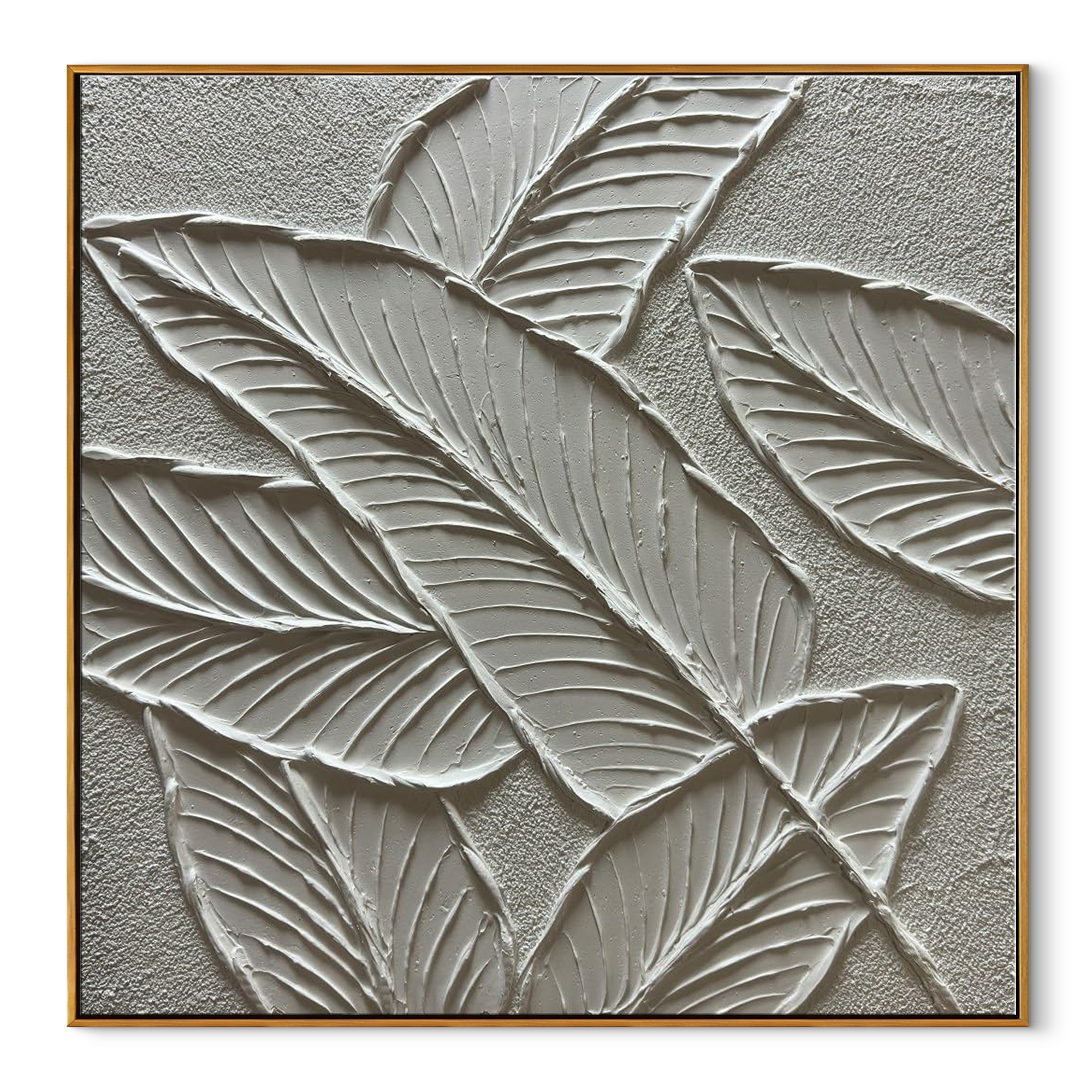 TROPICAL REPOSE: 3D Heavy Texture Banana Leaf Wall Art, White Plaster Foliage Relief