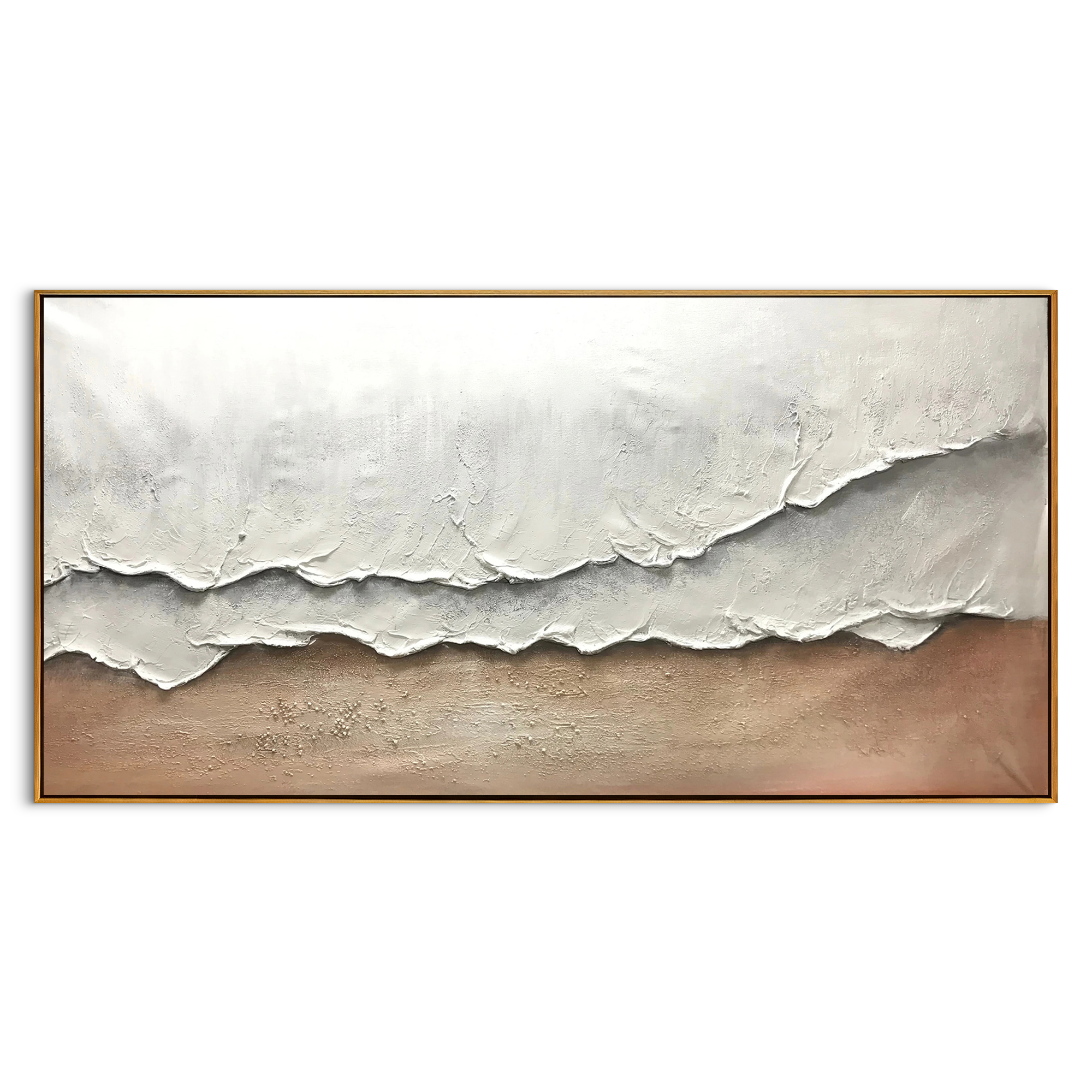 Whispering Sands – Modern Minimalist Creamy Ocean Wave Painting | Wabi-Sabi Textured Living Room Art