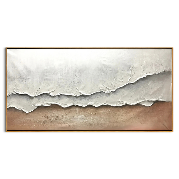 Whispering Sands – Modern Minimalist Creamy Ocean Wave Painting | Wabi-Sabi Textured Living Room Art