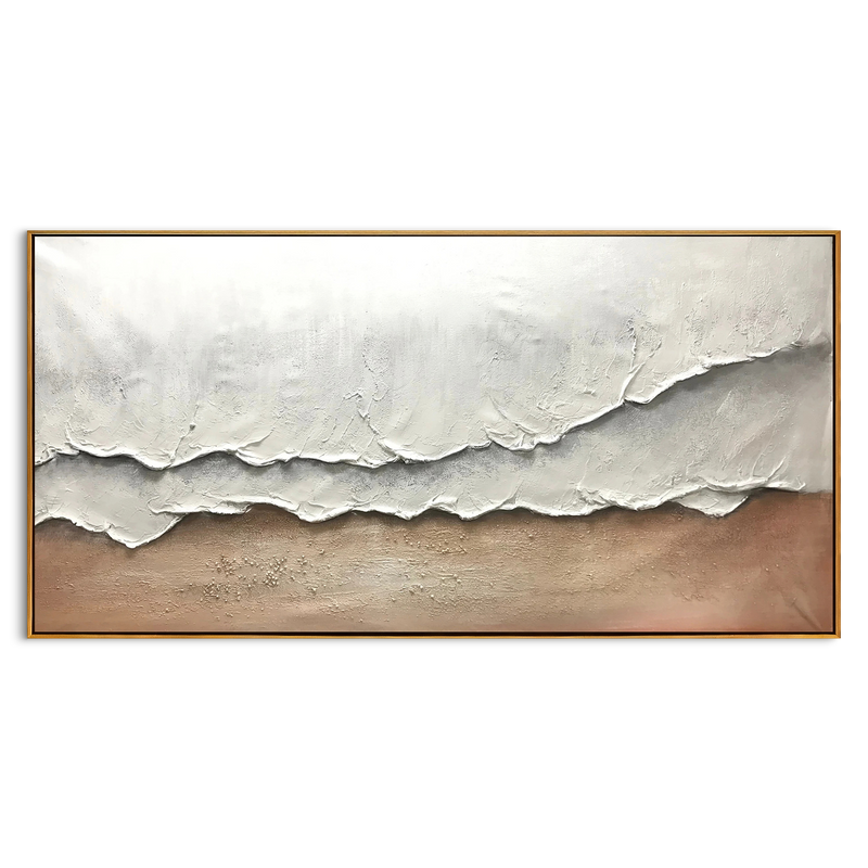 Whispering Sands – Modern Minimalist Creamy Ocean Wave Painting | Wabi-Sabi Textured Living Room Art