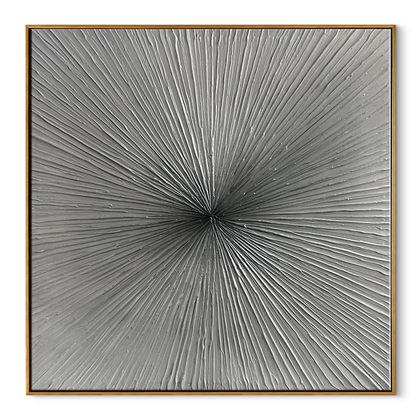 Silver Radiance – Textured Silver Gray Linear Abstract Painting | Modern Minimalist Living Room Wall Art