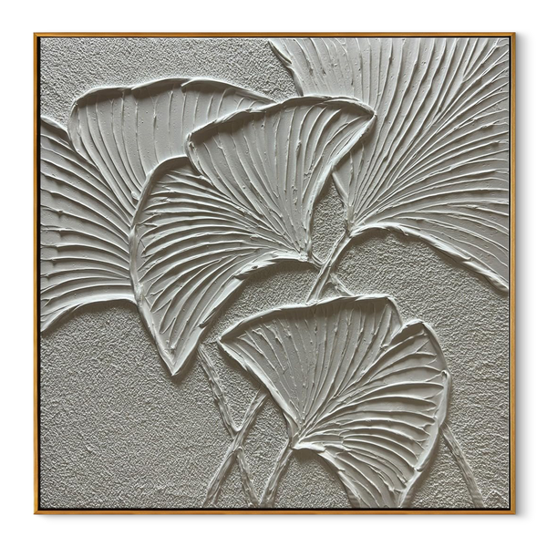 Ginkgo Whisper – Modern Minimalist Ginkgo Leaf Textured Painting | Wabi-Sabi Sculptural Hallway Art