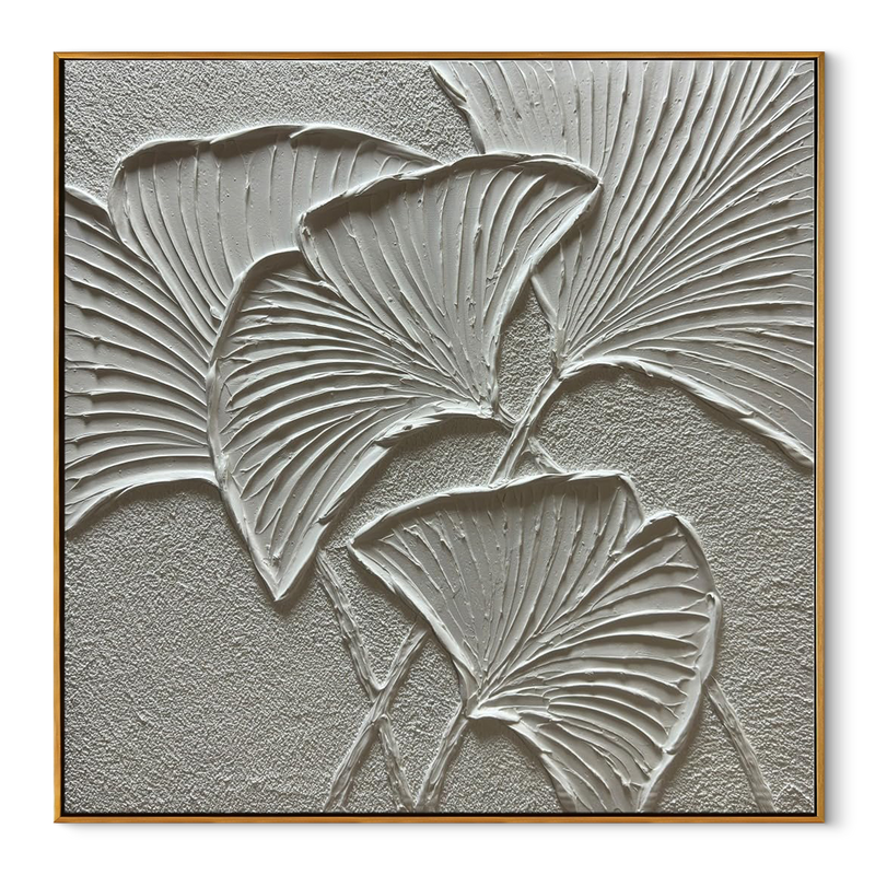 Ginkgo Whisper – Modern Minimalist Ginkgo Leaf Textured Painting | Wabi-Sabi Sculptural Hallway Art