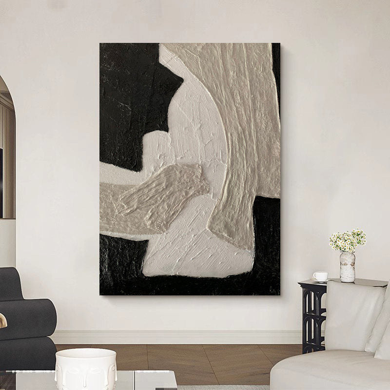 Silent Earth – Wabi-sabi Plaster Texture Art | Minimalist Noir & Beige Abstract Home Office Painting