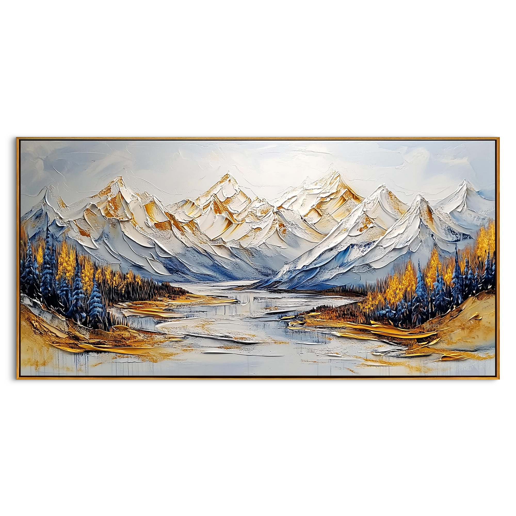 Echo of the Glacier – Modern Luxury Mountain Landscape Painting | Horizontal Impasto Living Room Art