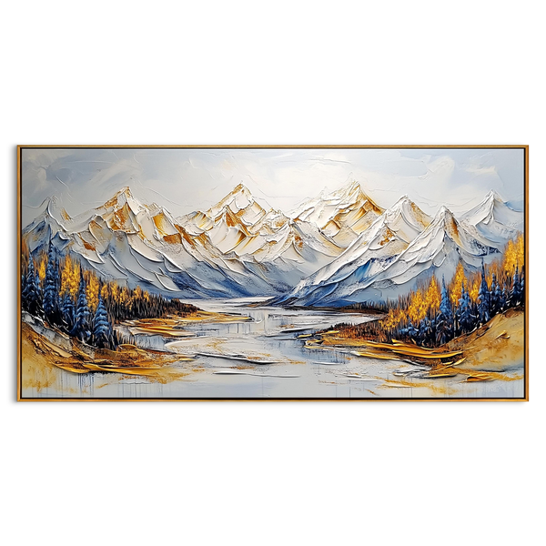 Echo of the Glacier – Modern Luxury Mountain Landscape Painting | Horizontal Impasto Living Room Art