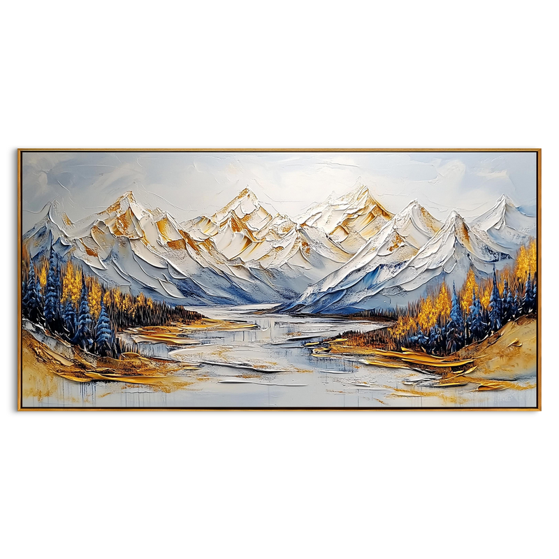 Echo of the Glacier – Modern Luxury Mountain Landscape Painting | Horizontal Impasto Living Room Art