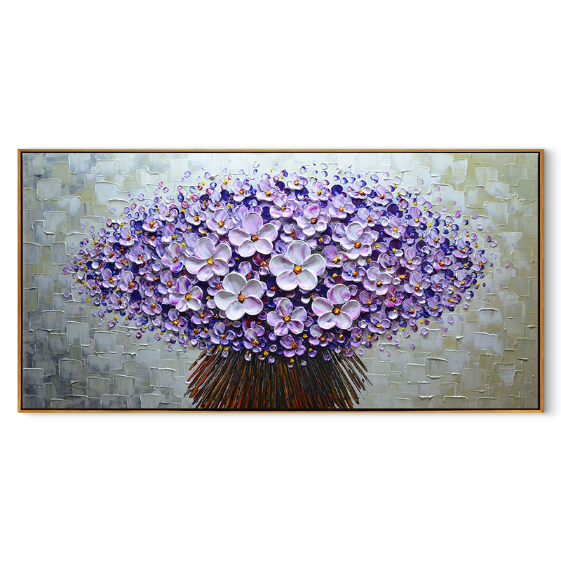 Violet Bloom – Purple Flower Tree Relief Floral Painting | Contemporary Botanical Bedroom & Living Room Art