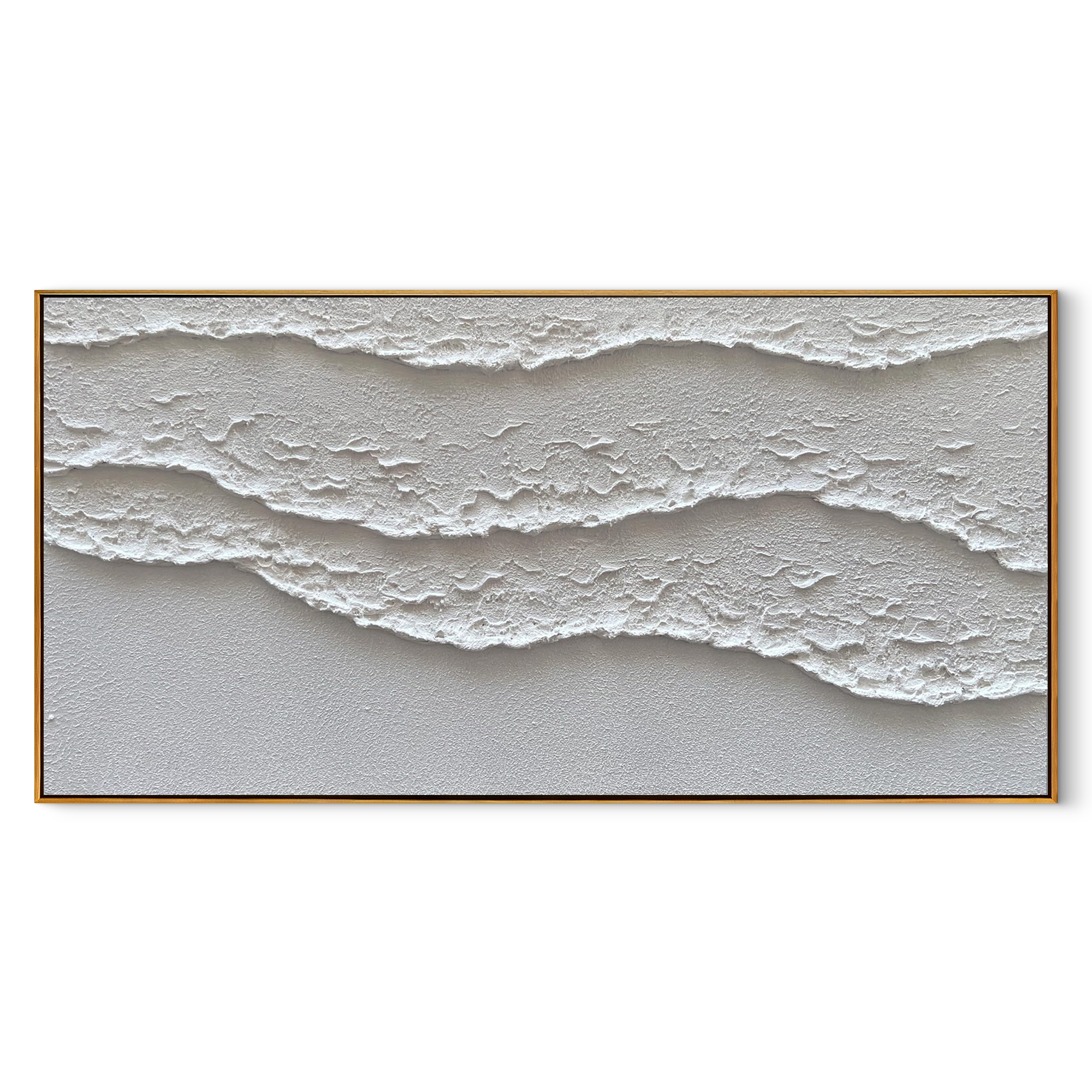 WHITE CREST: Minimalist Plaster Texture Wall Art, 3D Linear Wave Relief Abstract
