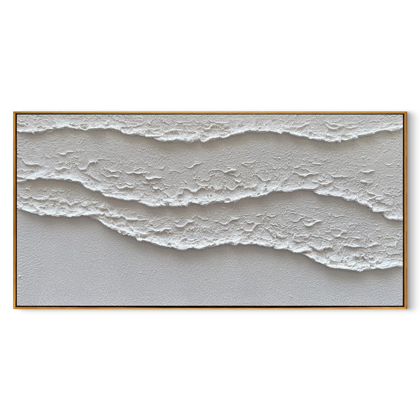White Crest – 3D Linear Wave Relief Abstract Minimalist Painting | Modern Minimalist Bedroom & Home Office Art