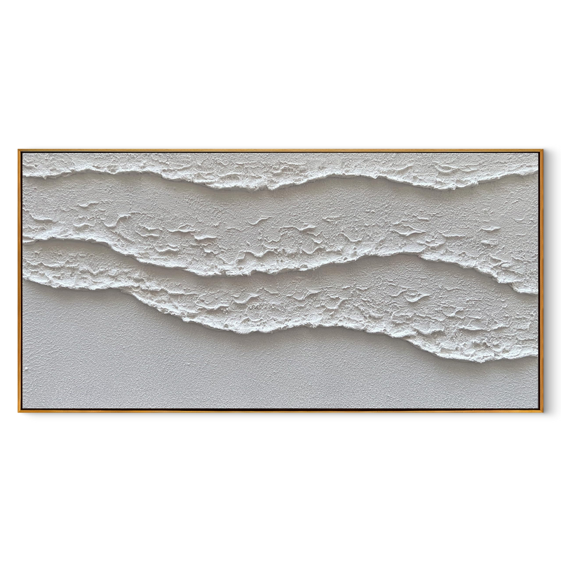 White Crest – 3D Linear Wave Relief Abstract Minimalist Painting | Modern Minimalist Bedroom & Home Office Art
