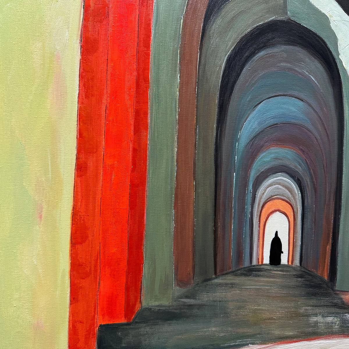 The Infinite Passage – Surrealistic Archway Architectural Painting | Modern Retro Home Office Art