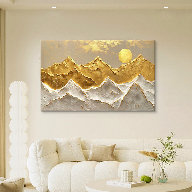 Golden Peaks – Gold Leaf Abstract Landscape Texture Painting | Contemporary Mountain Living Room & Home Office Art