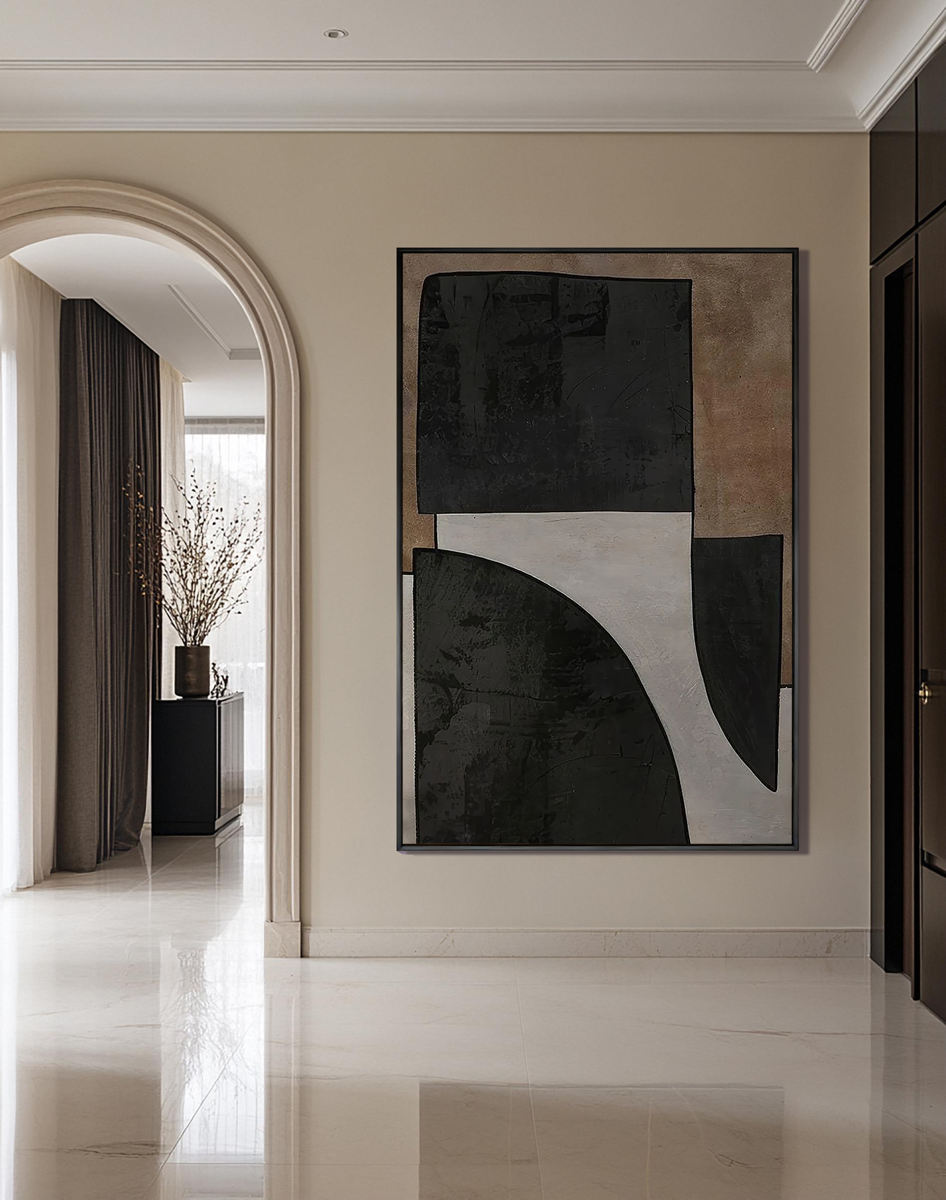 Onyx Structure – Black & Sand Minimalist Block Wabi-Sabi Painting | Japandi Organic Wabi-Sabi Living Room & Hallway Art