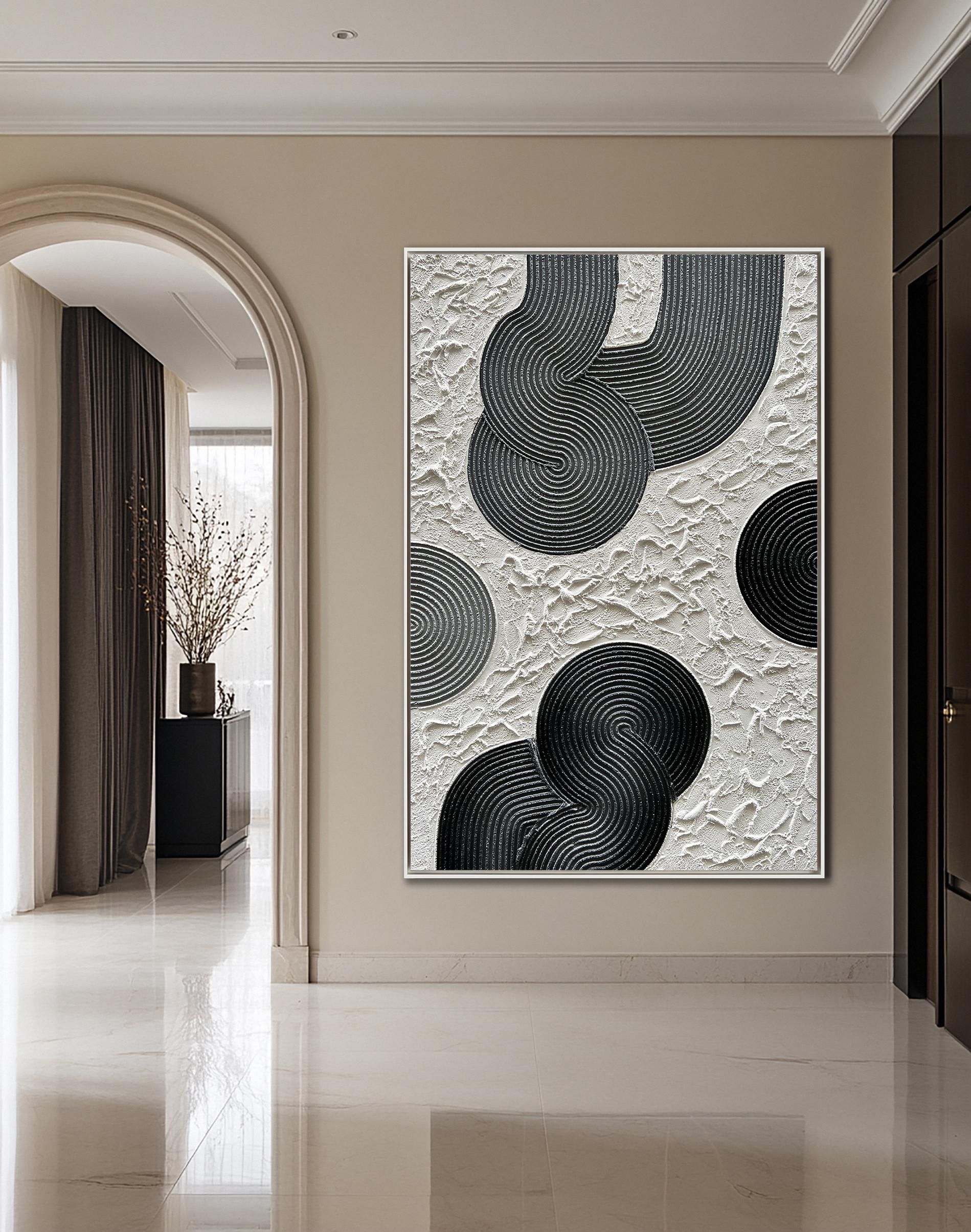 Zen Circles – Minimalist Black & White Sculptural Wabi-Sabi Painting | Modern Noir Wabi-Sabi Living Room & Home Office Art