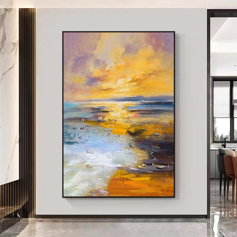 Sunset Tide – Vibrant Coastal Sunset Impasto Modern Painting | Coastal Modern Living Room & Bedroom Art