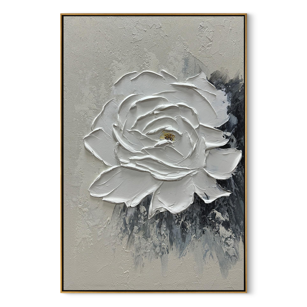 Vanilla Sculpt – Modern Plaster Relief Floral Texture Painting | Contemporary Botanical Bedroom & Living Room Art
