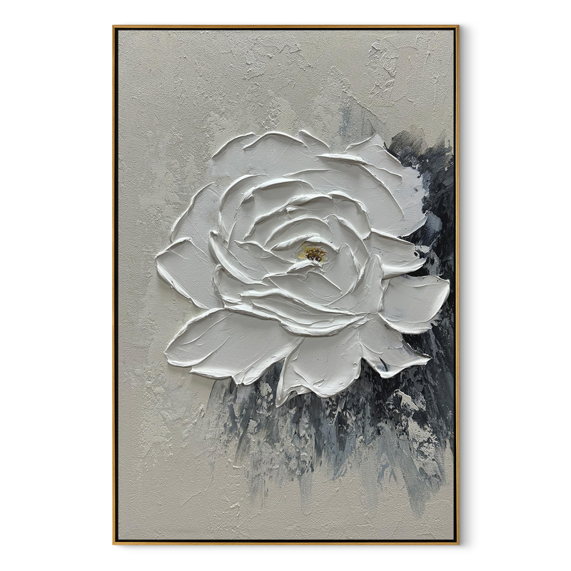 Vanilla Sculpt – Modern Plaster Relief Floral Texture Painting | Contemporary Botanical Bedroom & Living Room Art
