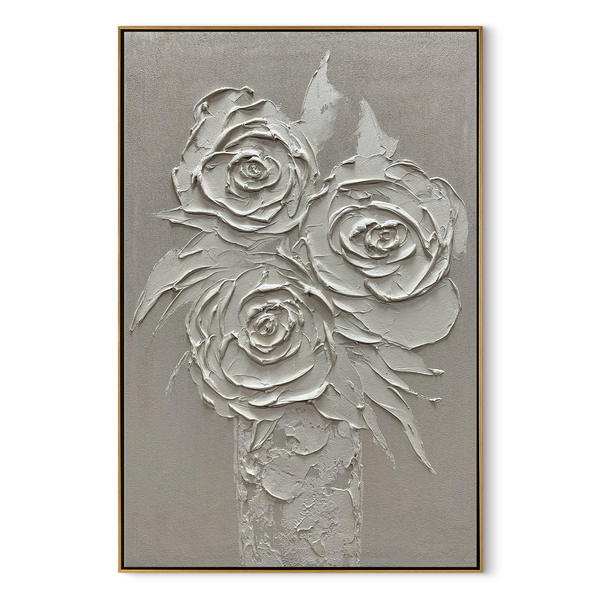 Ethereal Vase – Modern Floral Still Life Relief Texture Painting | Contemporary Botanical Bedroom & Living Room Art