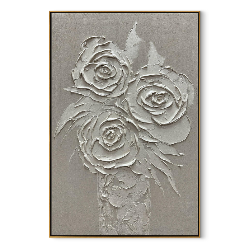 Ethereal Vase – Modern Floral Still Life Relief Texture Painting | Contemporary Botanical Bedroom & Living Room Art
