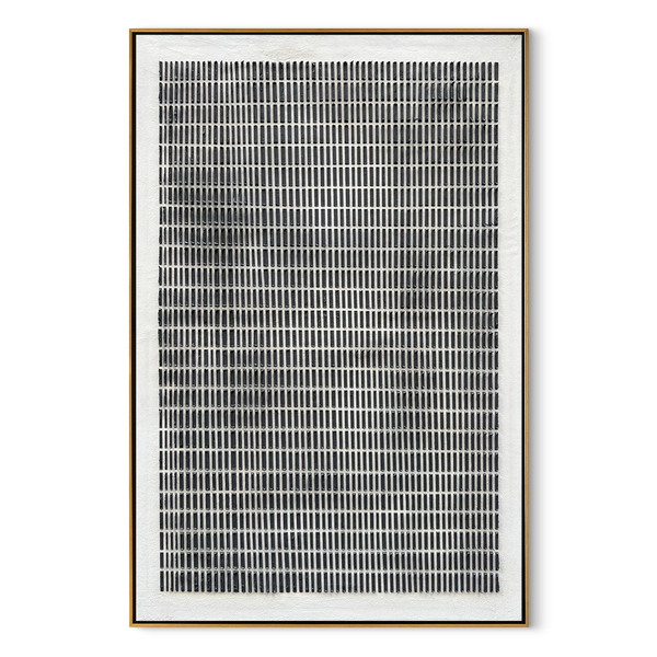 Grid Zen – Wabi-Sabi Geometric Matrix Minimalist Painting | Modern Noir Wabi-Sabi Living Room & Home Office Art