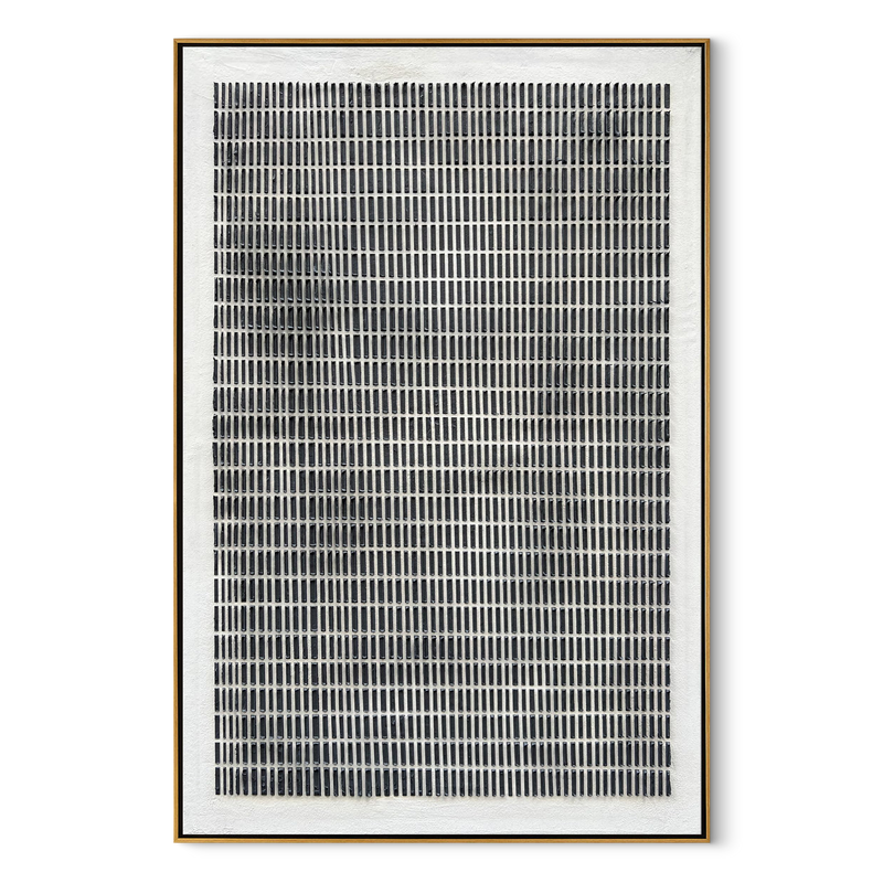 Grid Zen – Wabi-Sabi Geometric Matrix Minimalist Painting | Modern Noir Wabi-Sabi Living Room & Home Office Art