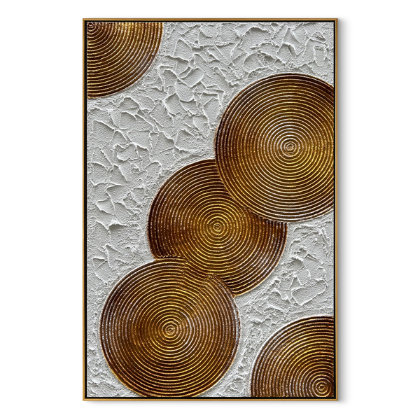 Amber Spheres – Modern Bronze Circle Relief Texture Painting | Contemporary Plaster Texture Living Room & Office Art