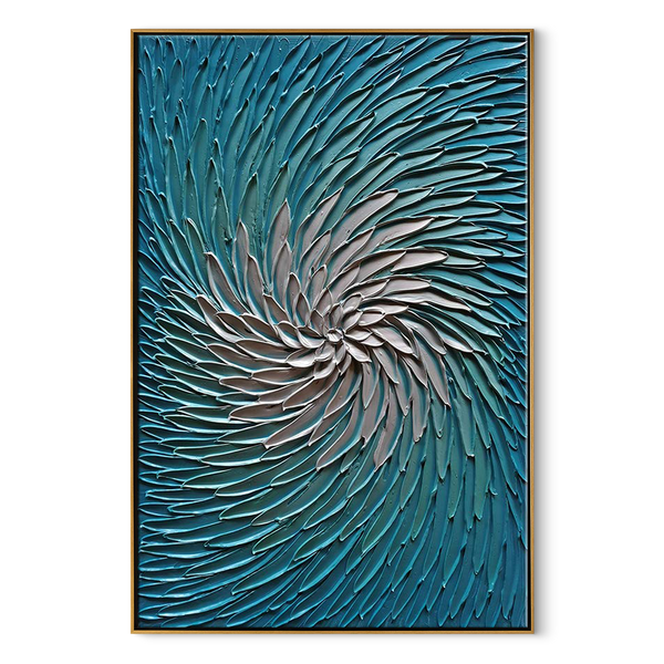 The Ocean Vortex – Modern Teal & Ivory Heavy Impasto Painting | Abstract Coastal Minimalist Hallway Art