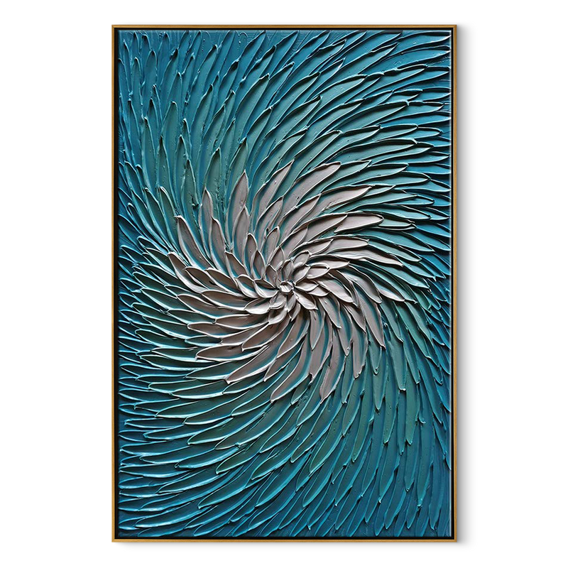 The Ocean Vortex – Modern Teal & Ivory Heavy Impasto Painting | Abstract Coastal Minimalist Hallway Art