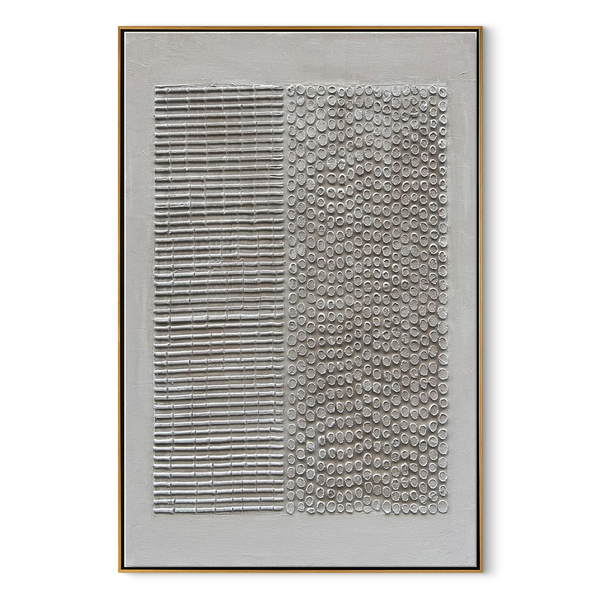 Silent Grid – Modern Linear Abstract Relief Wabi-Sabi Painting | Japandi Wabi-Sabi Living Room & Bedroom Art