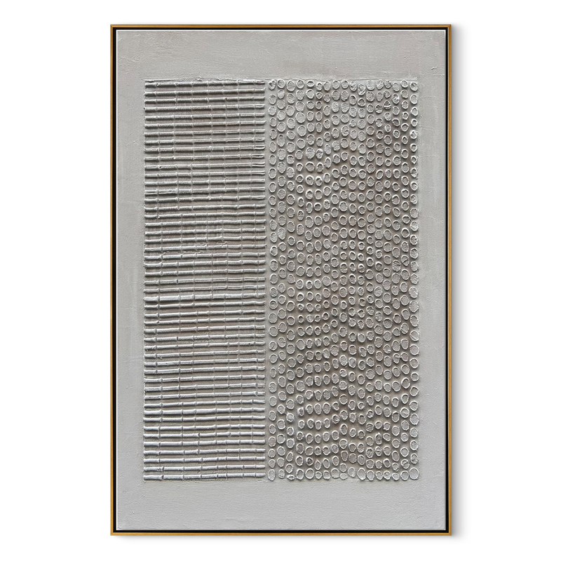 Silent Grid – Modern Linear Abstract Relief Wabi-Sabi Painting | Japandi Wabi-Sabi Living Room & Bedroom Art