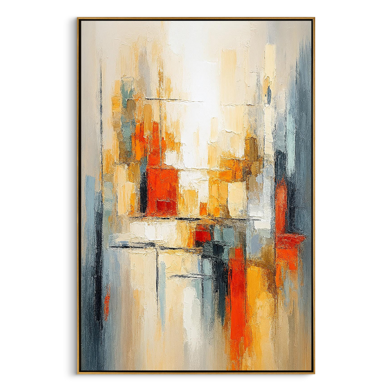 Urban Pulse – Bold Geometric Palette Knife Impasto Canvas Abstract Painting | Bold Abstract Palette Knife Living Room Art
